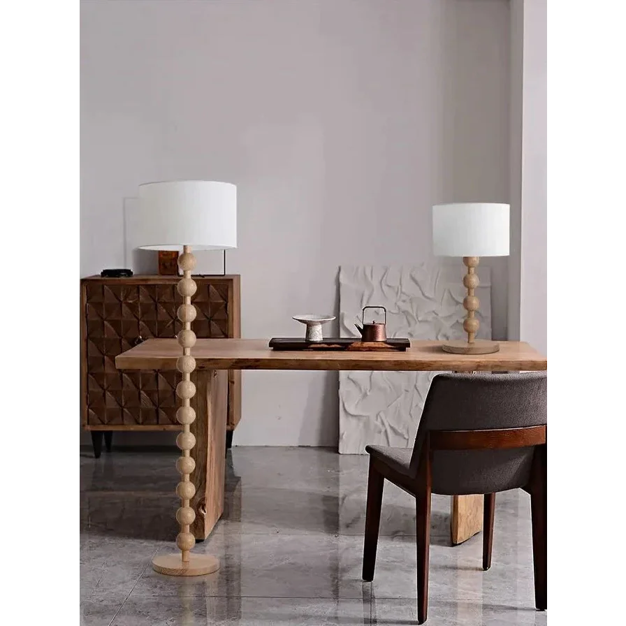 Wood Linen Table & Floor Lamp for Modern Minimalism Quiet Luxury Interior