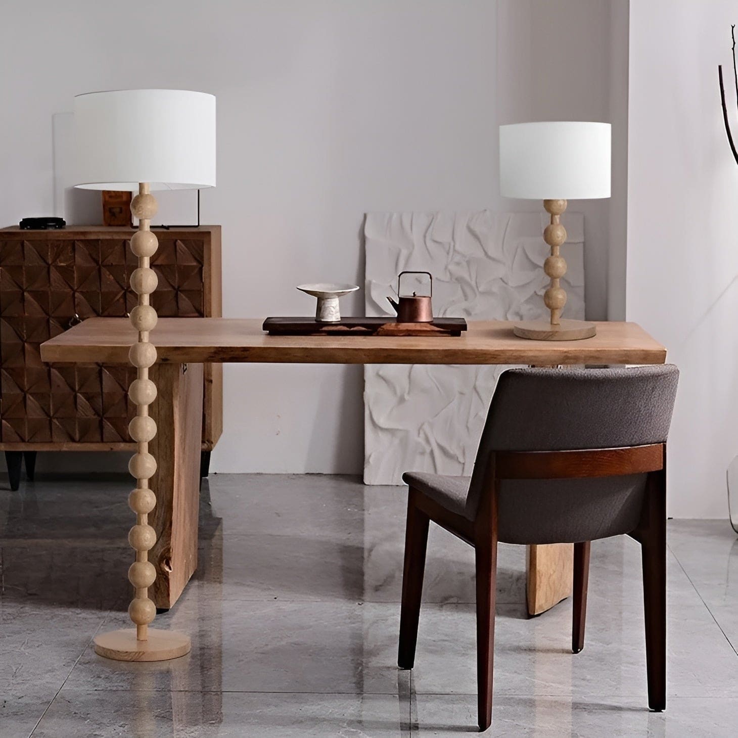 Wood Linen Table & Floor Lamp for Modern Minimalism Quiet Luxury Interior - Lamps