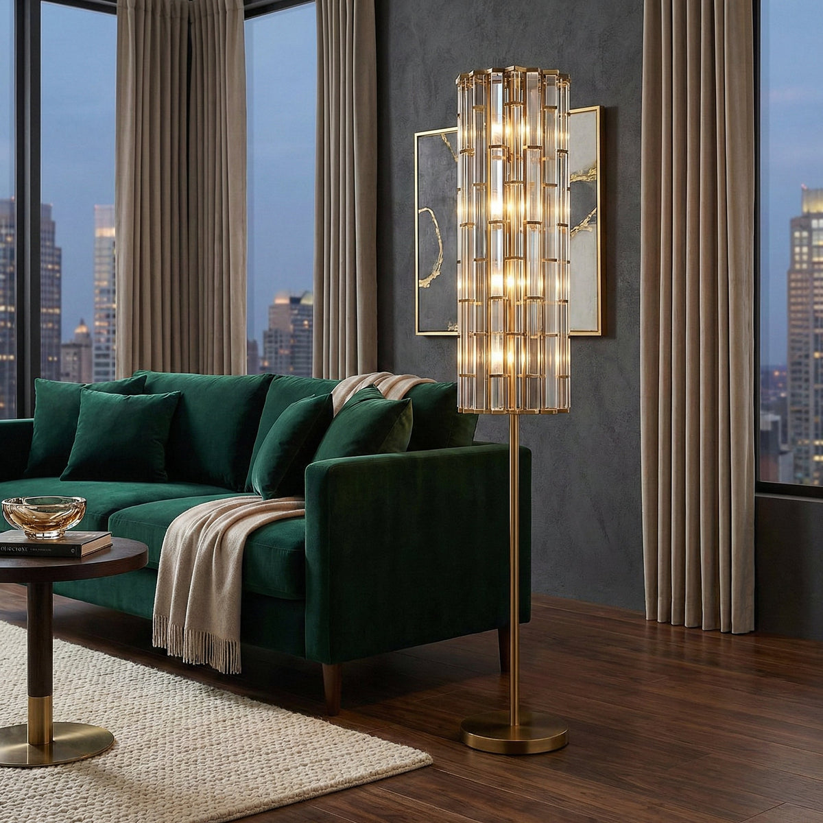 K9 Crystal Rod Floor Lamp | Gold Copper-column Art Deco Modern Living Room & Foyer Casalolalights Luxury Lamps