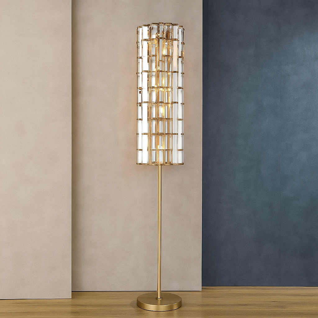 K9 Crystal Rod & Solid Brass Floor Lamp | Modern Art Deco Column | 170cm Tall Luxury Lighting | Casalola Light