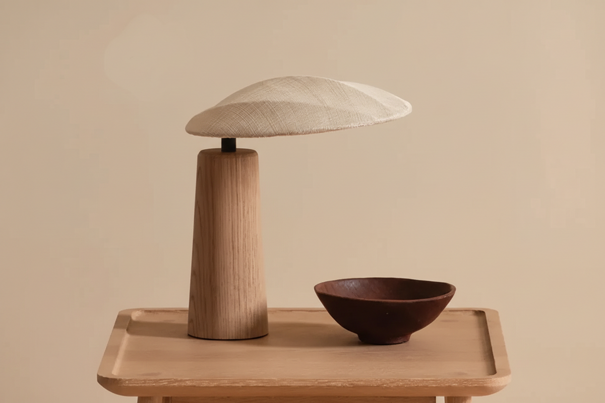 Small Wood Table Lamp for Bedroom and Nightstand | Bedside Reading Fabric Shade Japandi Minimalist Casalola Lights