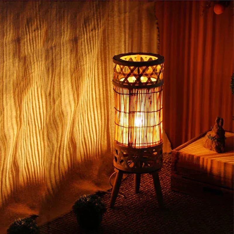 Knitted Bamboo Tower Lamp Minimalist Lamps for Bedroom Living Room - Floor