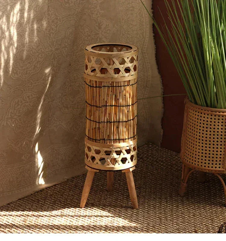 Knitted Bamboo Tower Lamp Minimalist Lamps for Bedroom Living Room - Floor
