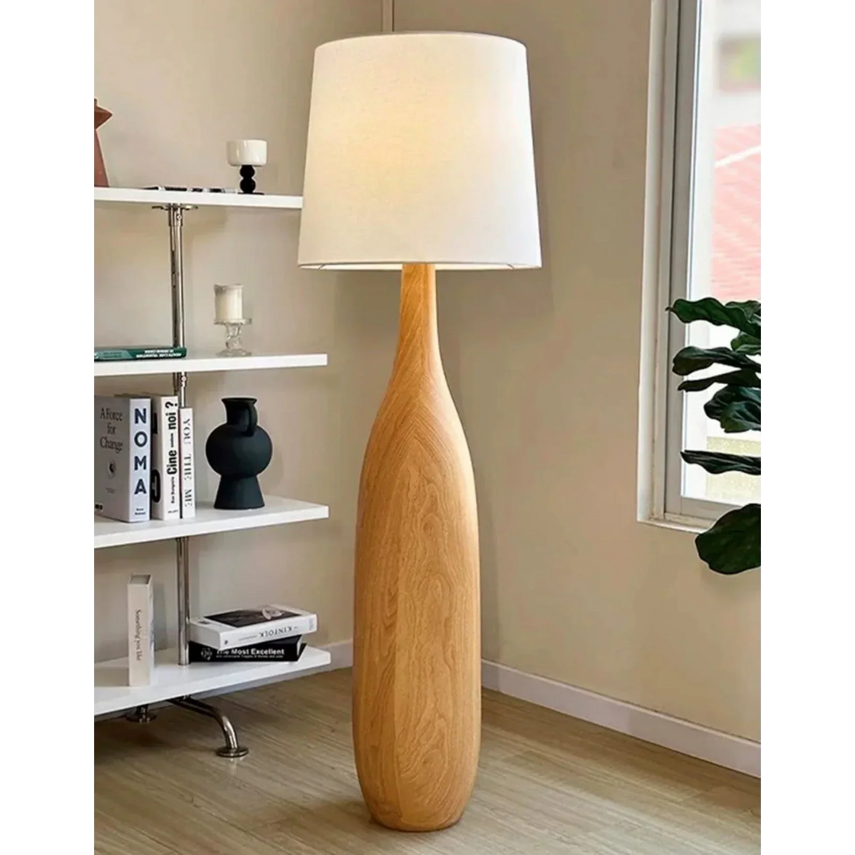 Woodgrain Resin Floor Lamp Linen Shade | 145cm Tall Ash or Walnut E26/e27 Dimmable Option Japandi Casalola Lights