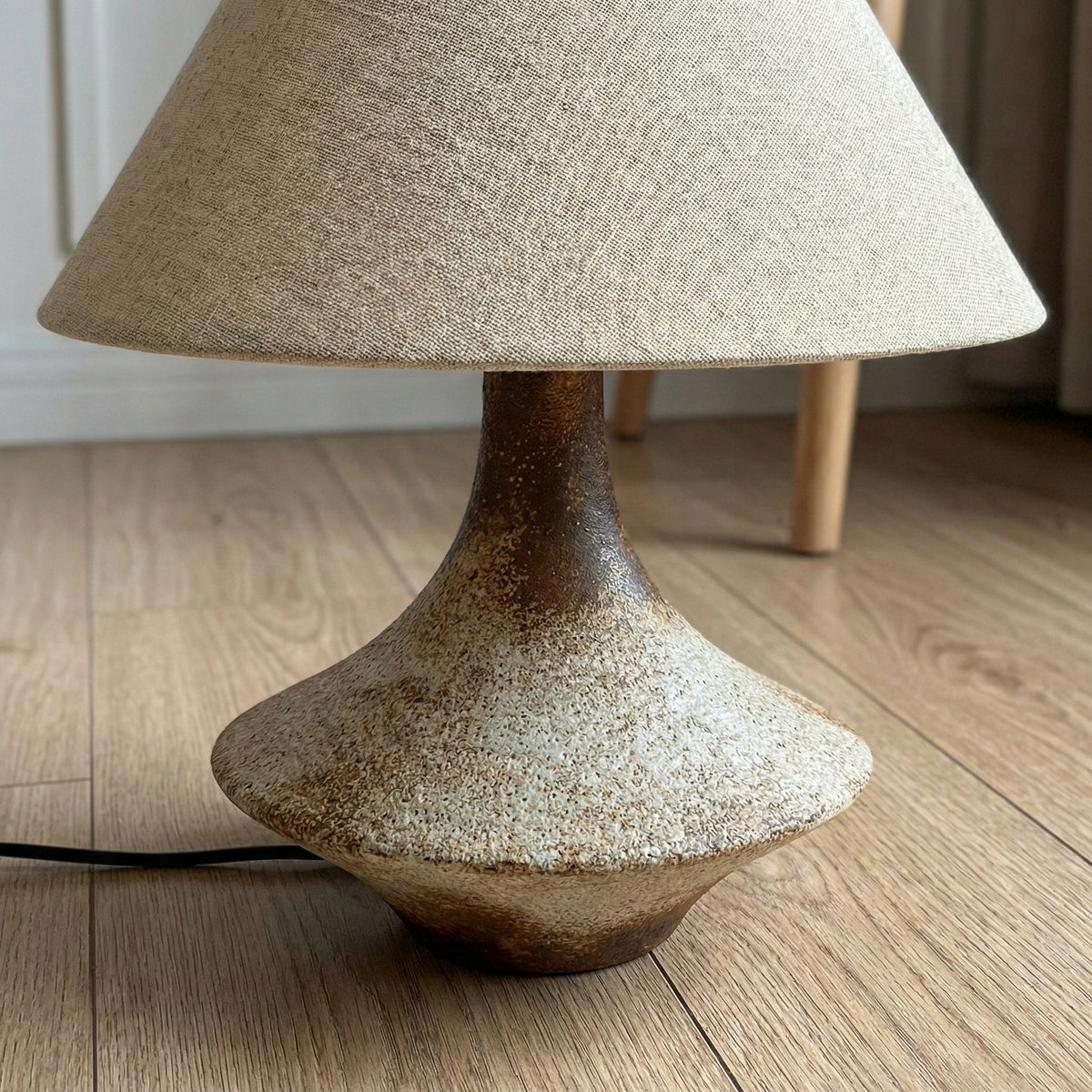 Brown Ceramic Table Lamp for Bedroom and Living Room | Bedside Earthenware Linen Shade Rustic Casalola Lights Luxury