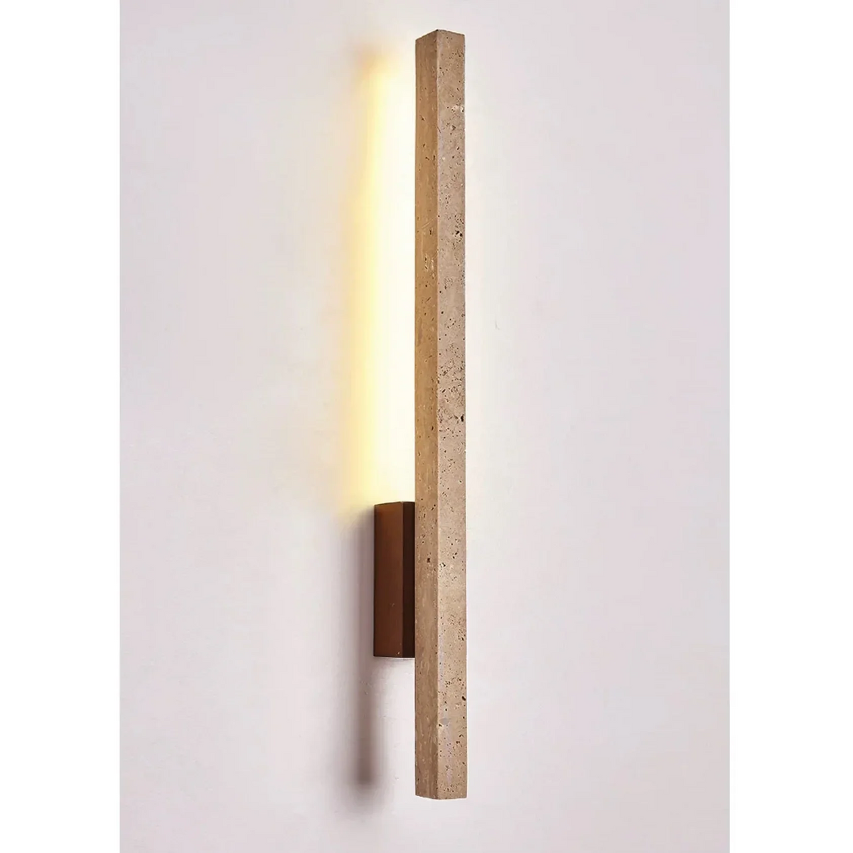Genuine Travertine & Wood Wall Sconce | Low Profile Hallway Light 55 or 90cm 8w Led Wabi Sabi Casalola Lights Luxury