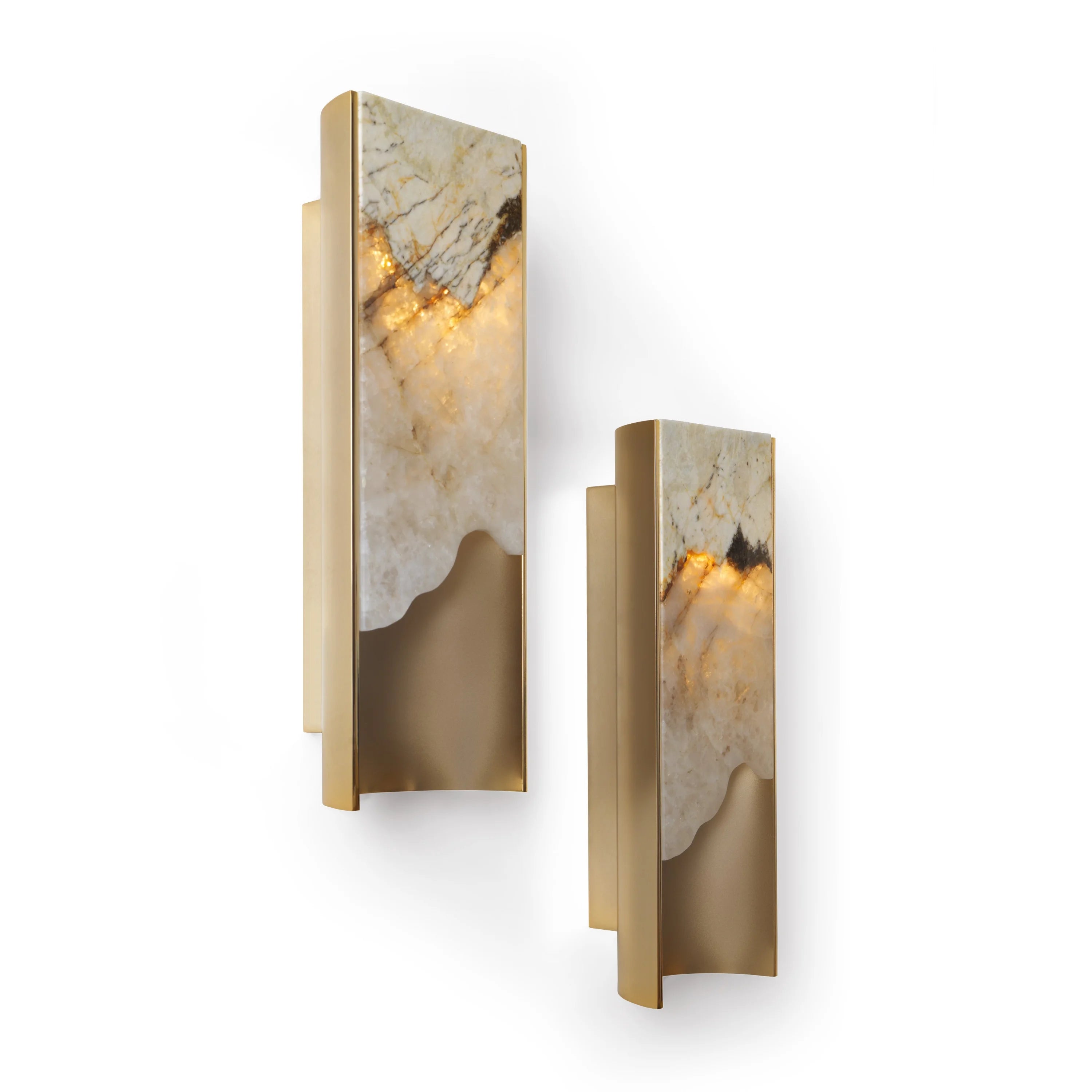 Large onyx stone sconce on a feature wall