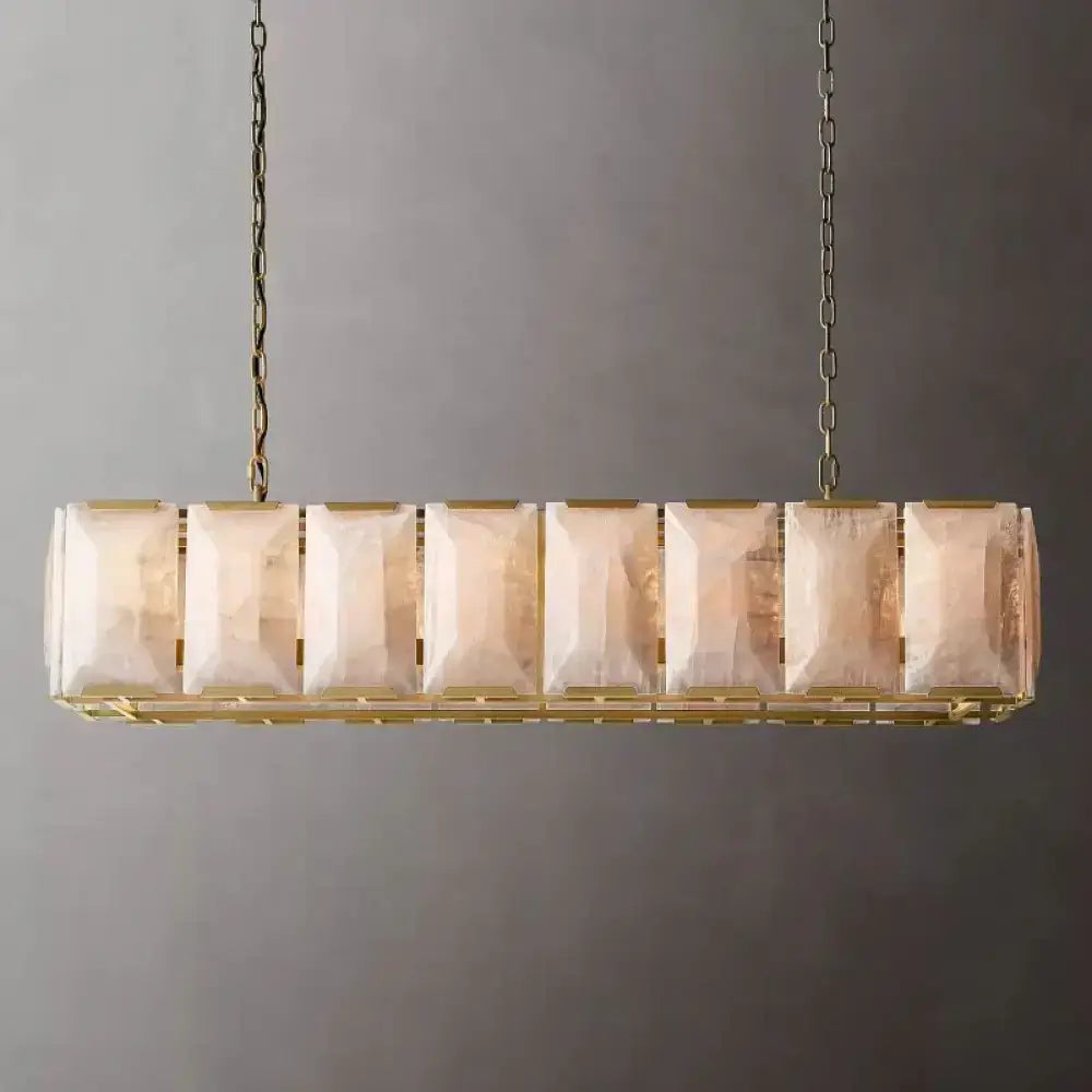 Grand Calcite Crystal Chandelier | Rectangular Brass Island Light - Chandeliers