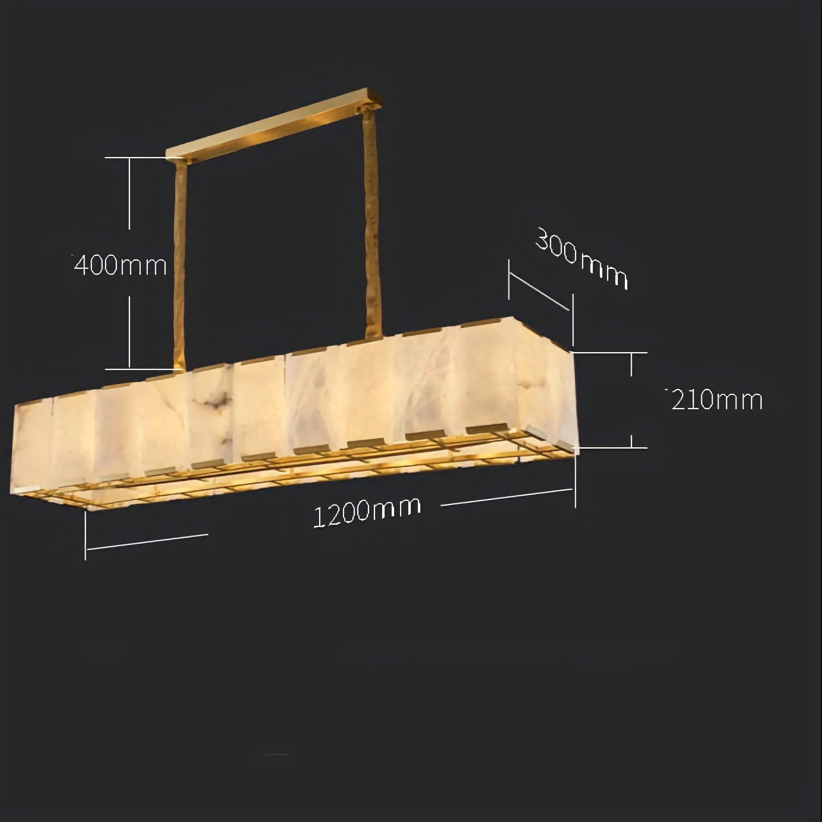 Rectangular Alabaster Linear Chandelier | Brass Pendant Lighting for Dining Table or Kitchen Island