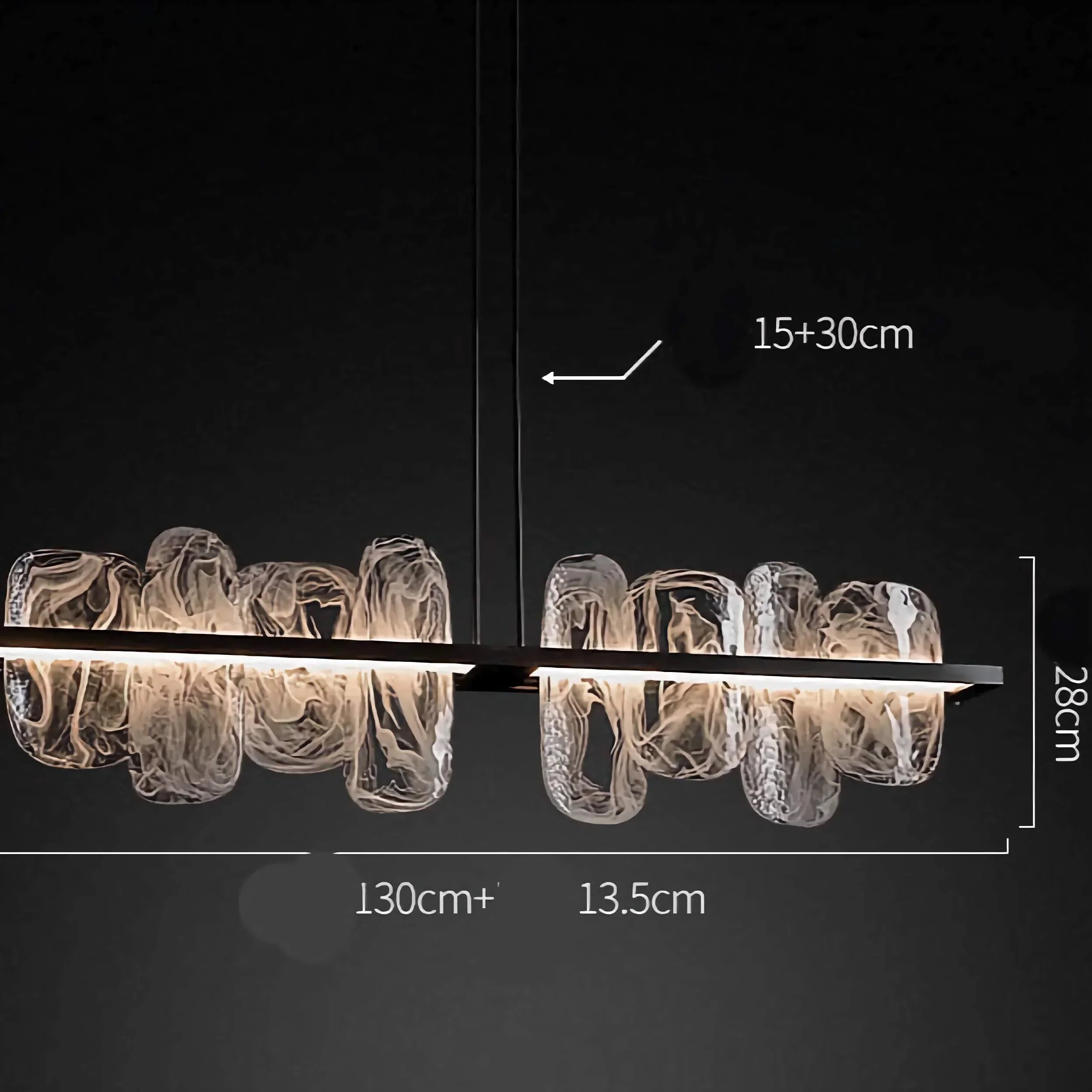 Glass Linear Chandelier | Modern Pendant Lighting for Kitchen Island or Dining Table Statement