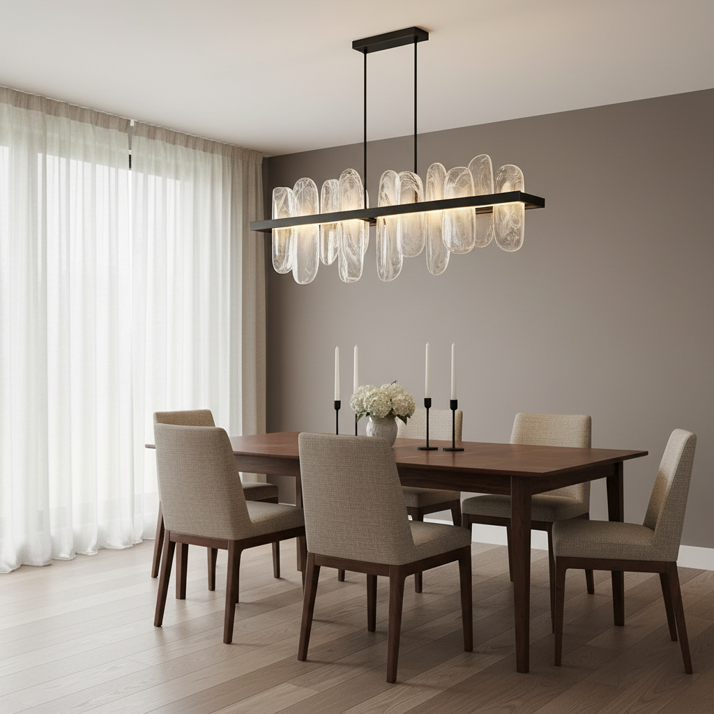 Contemporary Glass Linear Chandelier – Modern Copper Island Light Casalolalights Luxury Lamps for Interior Designers