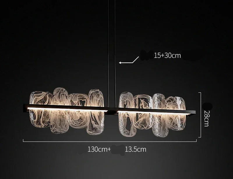 Glass Linear Chandelier | Modern Pendant Lighting for Kitchen Island or Dining Table Statement