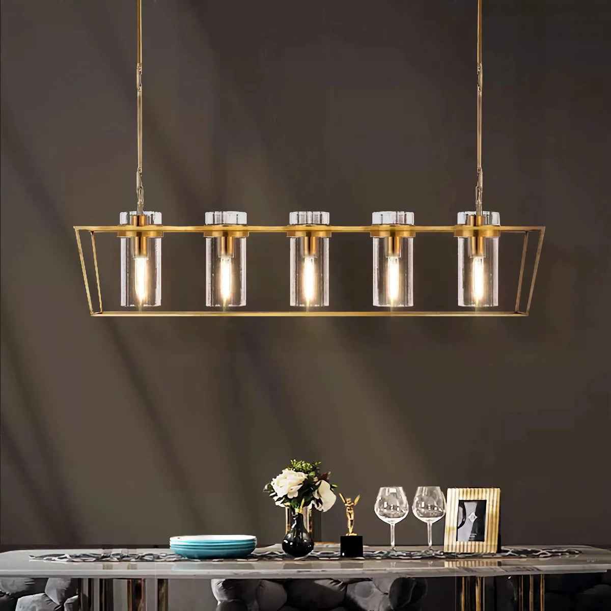 Linear Led Chandelier | Matte-gold Aluminium Island Light Modern Minimalist Dining & Kitchen Casalolalights Luxury