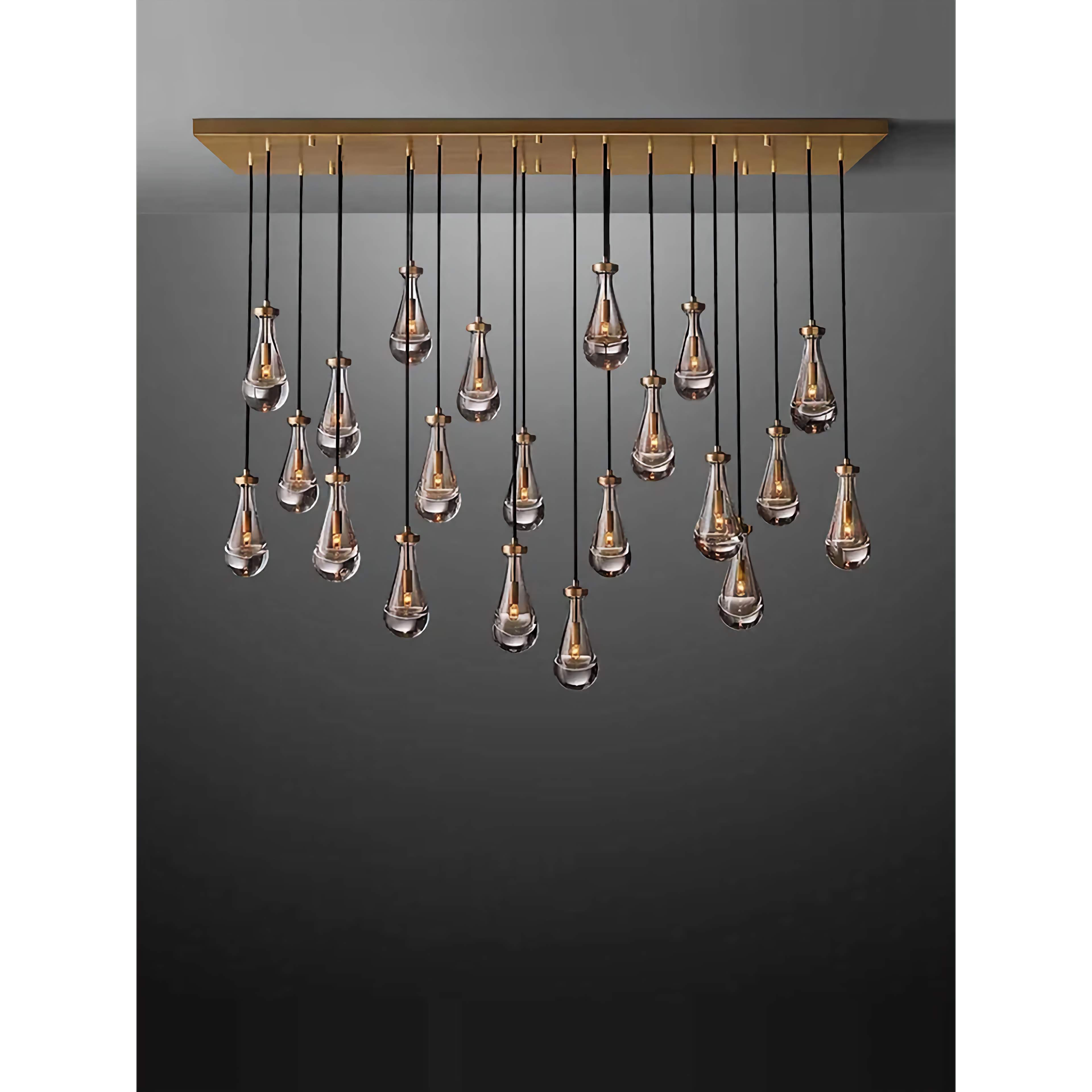 Raindrop Glass Chandelier – Luxury Linear Copper Cascade Light Casalolalights Luxury Lamps for Interior Designers