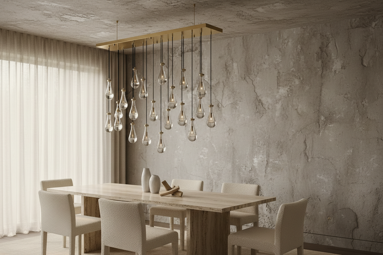 Raindrop Glass Chandelier – Luxury Linear Copper Cascade Light Casalolalights Luxury Lamps for Interior Designers