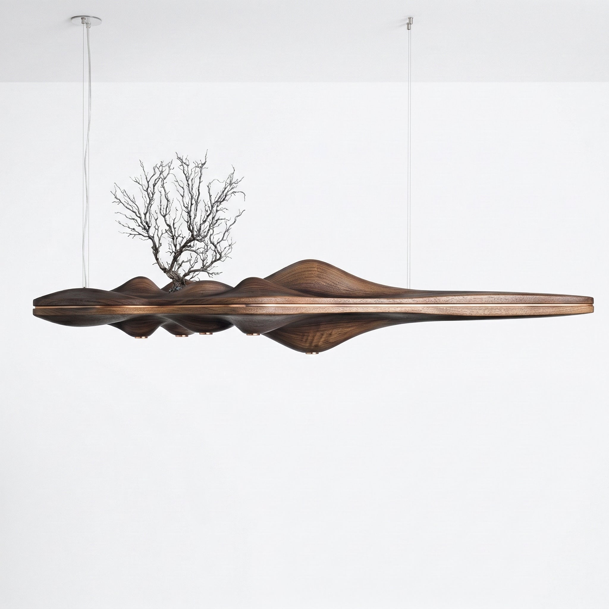 Linear Wood Chandelier 125cm | Handcrafted Walnut & Ash Landscape Ceiling Light 5-light Dining Kitchen Casalolalights