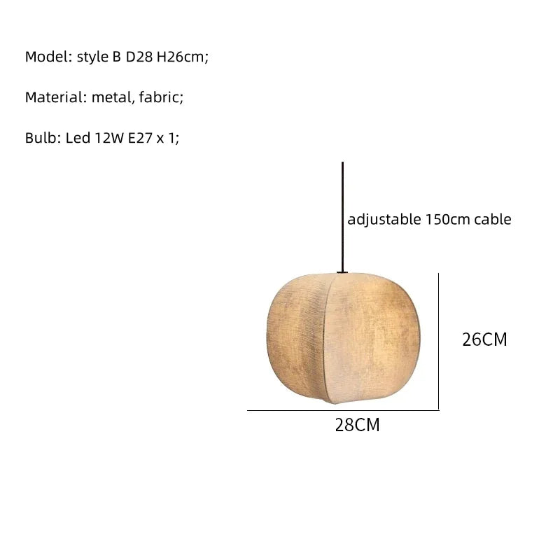 Linen Globe Pendant Lights for Living Room Bedroom Japandi Lamps