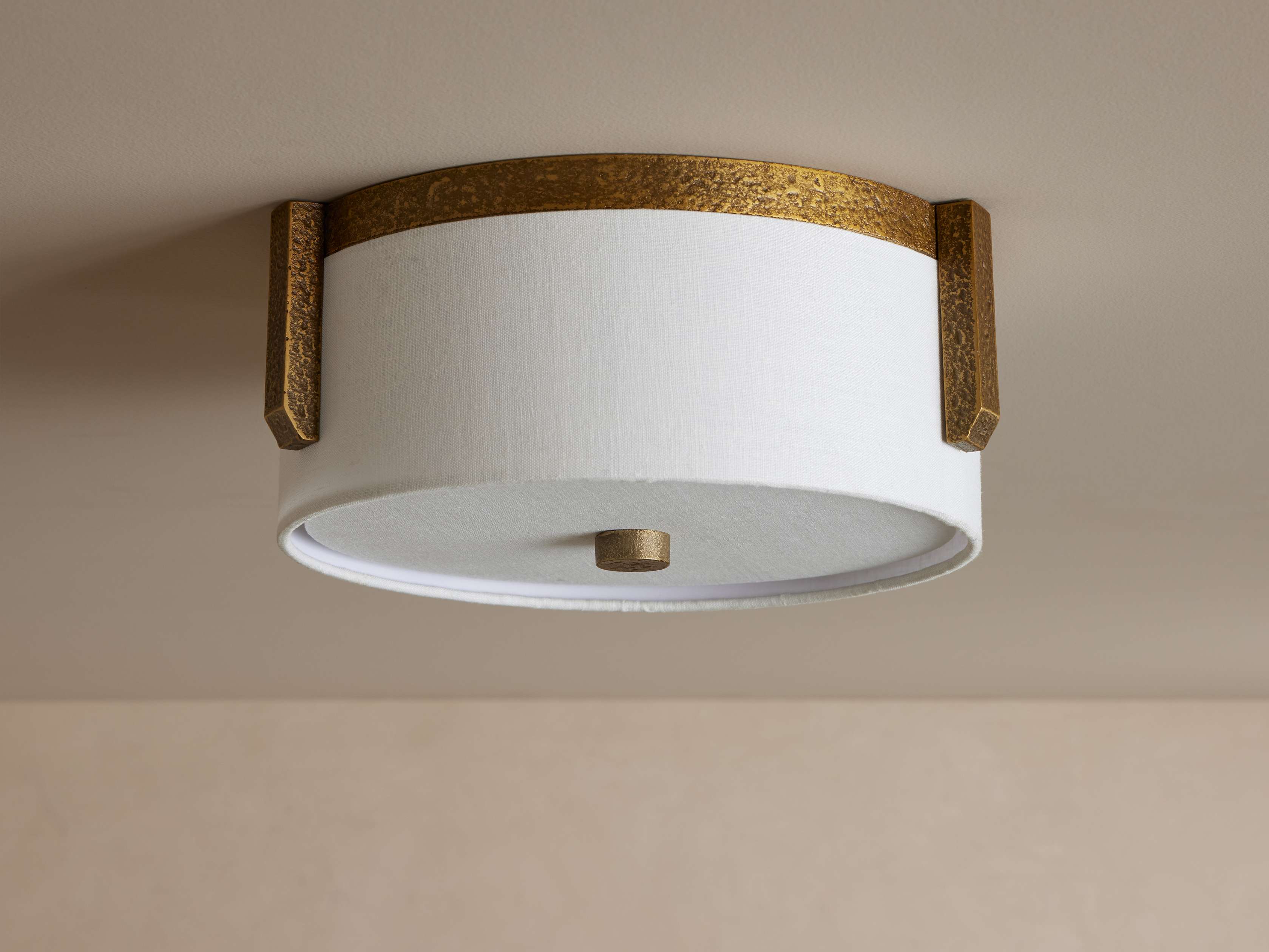 Linen Shade and Brass Flush Mount Ceiling Light Soft Bedroom Hallway or Low Lighting Fixture Casalolalights Luxury
