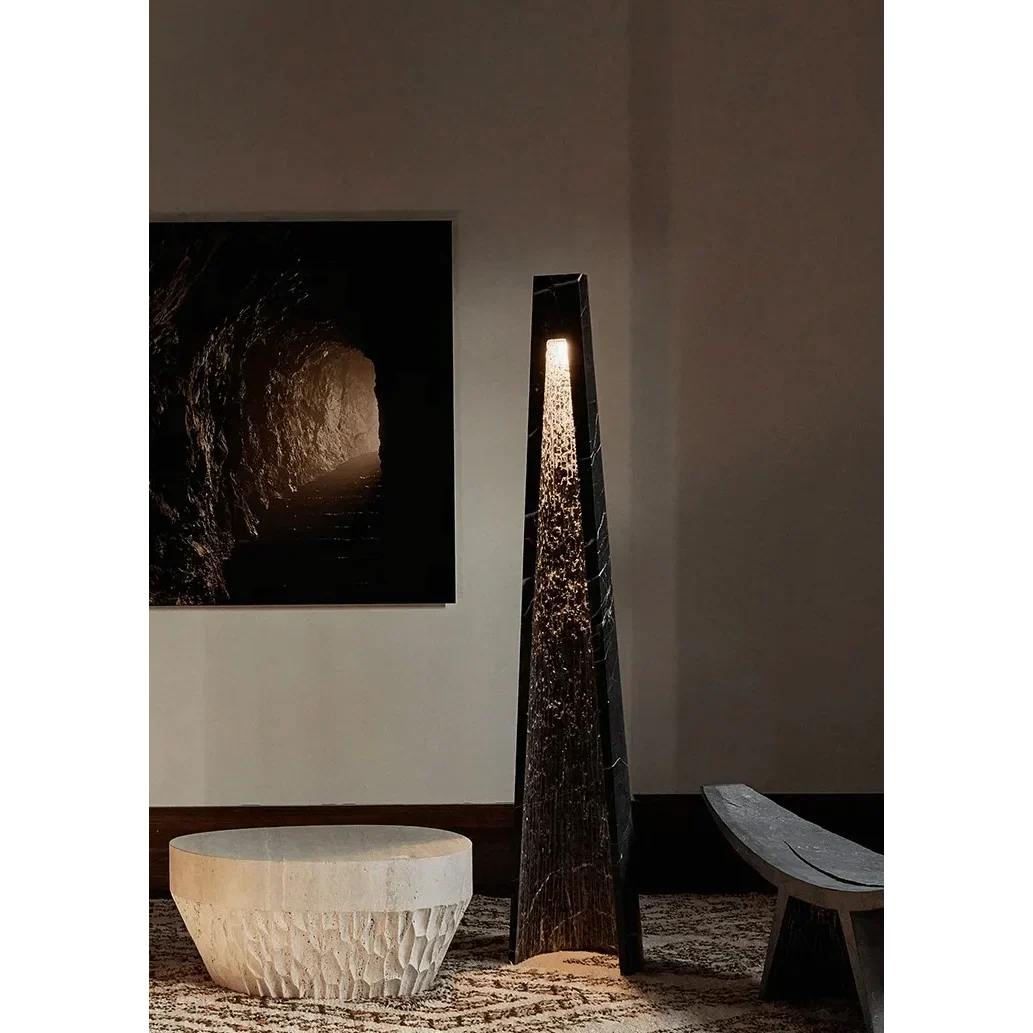 Black Marble-look Column Floor Lamp | Slim 32cm Profile 165cm Tall Integrated Led Minimalist Casalola Lights Luxury