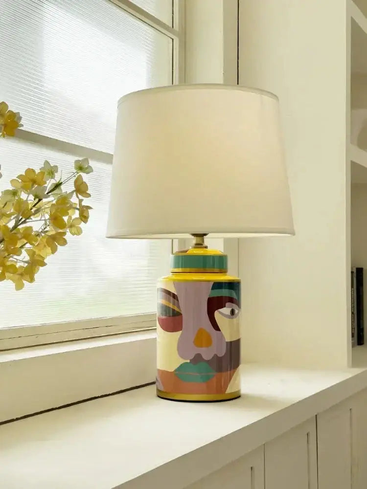 Abstract Art Table Lamp – Hand-painted Ceramic Base Bold Accent Lighting for Living Rooms & Bedrooms - Lamps