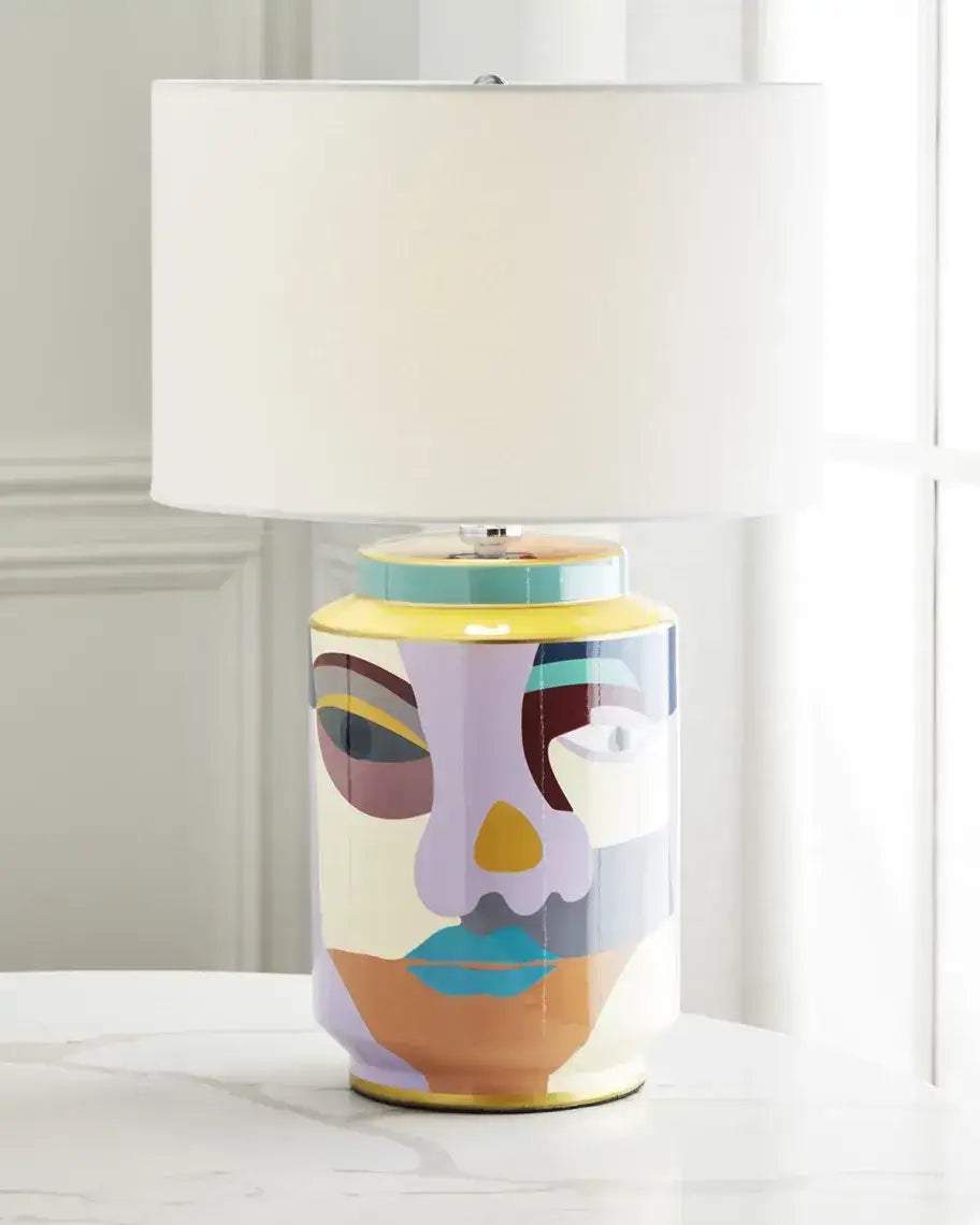 Abstract Art Table Lamp – Hand-painted Ceramic Base Bold Accent Lighting for Living Rooms & Bedrooms - Lamps