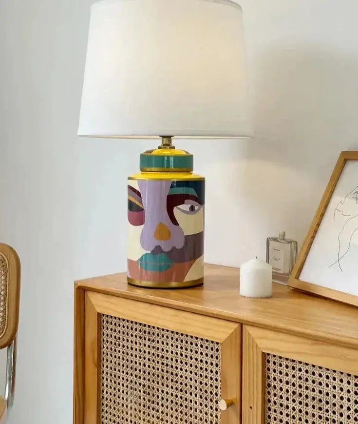 Abstract Art Table Lamp – Hand-painted Ceramic Base Bold Accent Lighting for Living Rooms & Bedrooms - Lamps