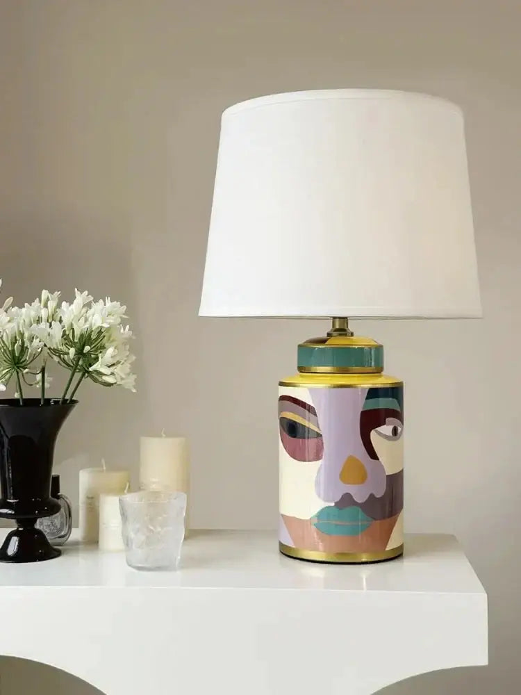 Abstract Art Table Lamp – Hand-painted Ceramic Base Bold Accent Lighting for Living Rooms & Bedrooms - Lamps