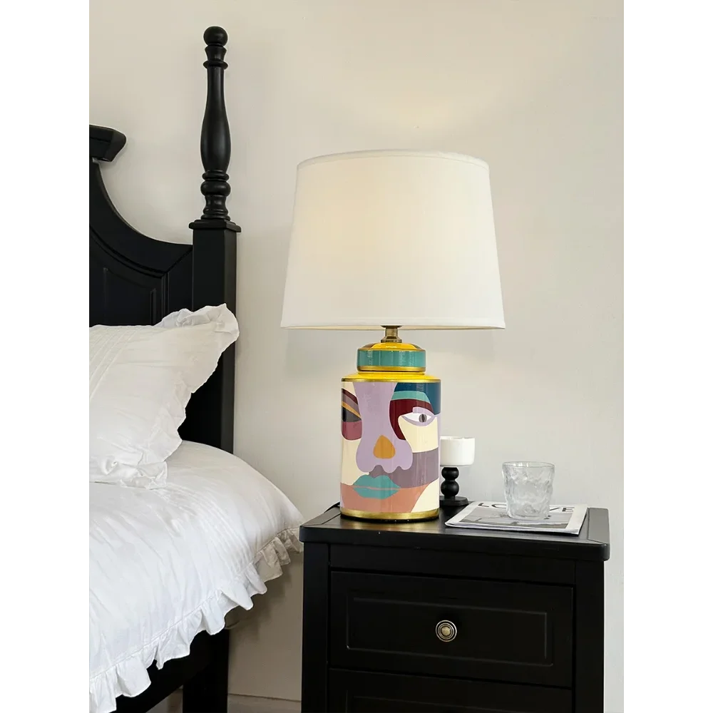 Abstract Art Table Lamp – Hand Painted Ceramic Base Bold Accent Lighting for Living Rooms & Bedrooms