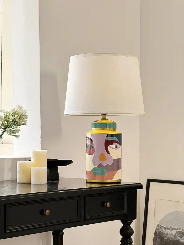 Abstract Art Table Lamp – Hand-painted Ceramic Base Bold Accent Lighting for Living Rooms & Bedrooms - Lamps