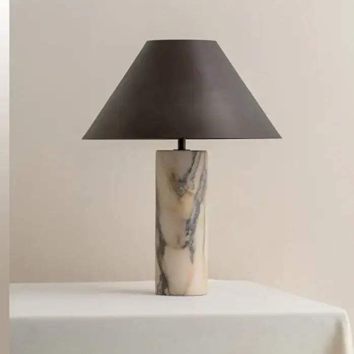 Marble Column Table Lamp | Black Shade Sculptural Lighting - Lamps
