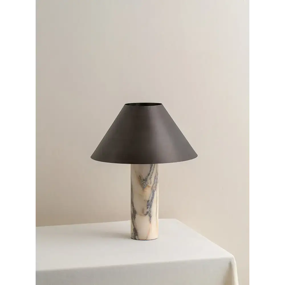 Marble Column Table Lamp | Black Shade Sculptural Lighting - Lamps