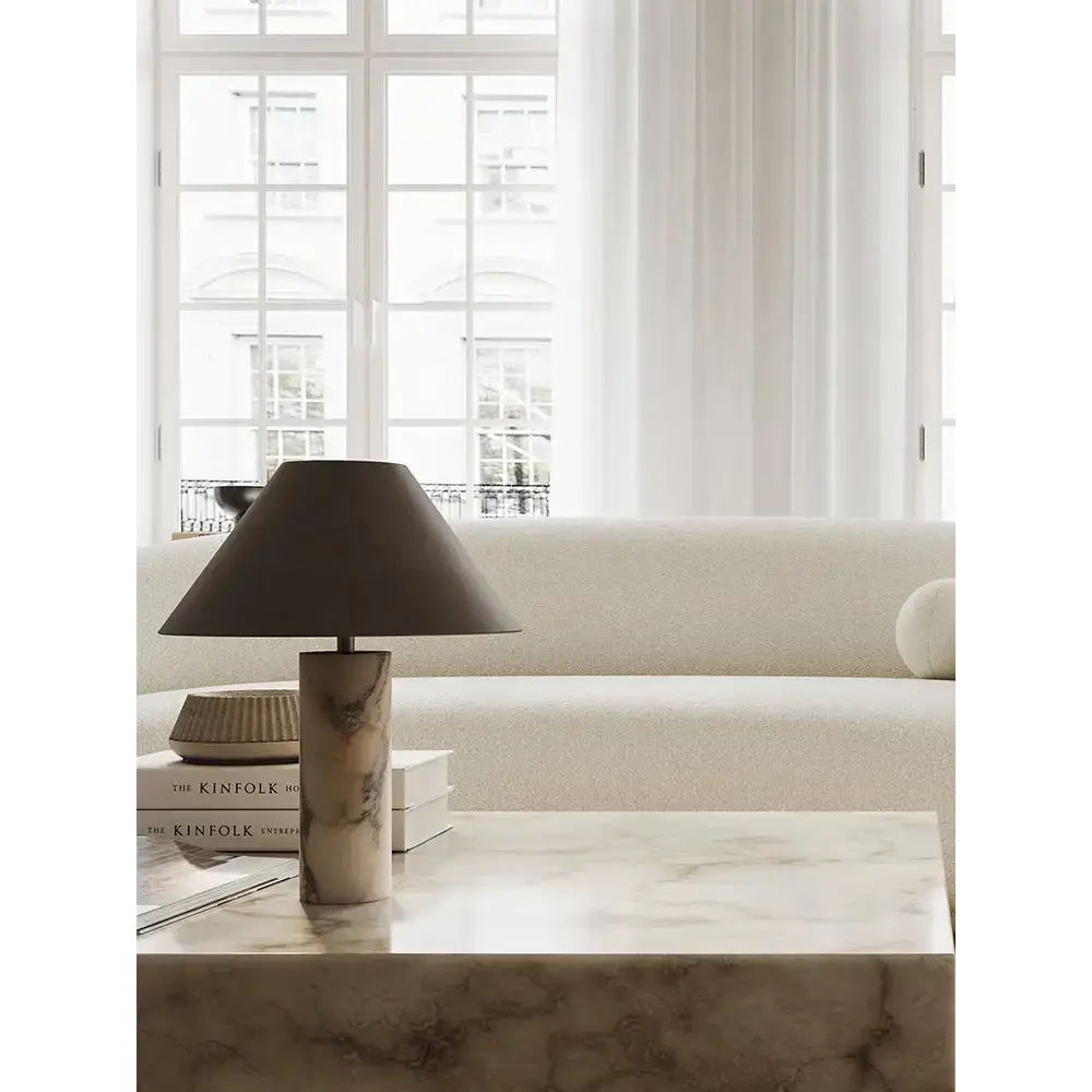 Marble Column Table Lamp | Black Shade Sculptural Lighting - Lamps