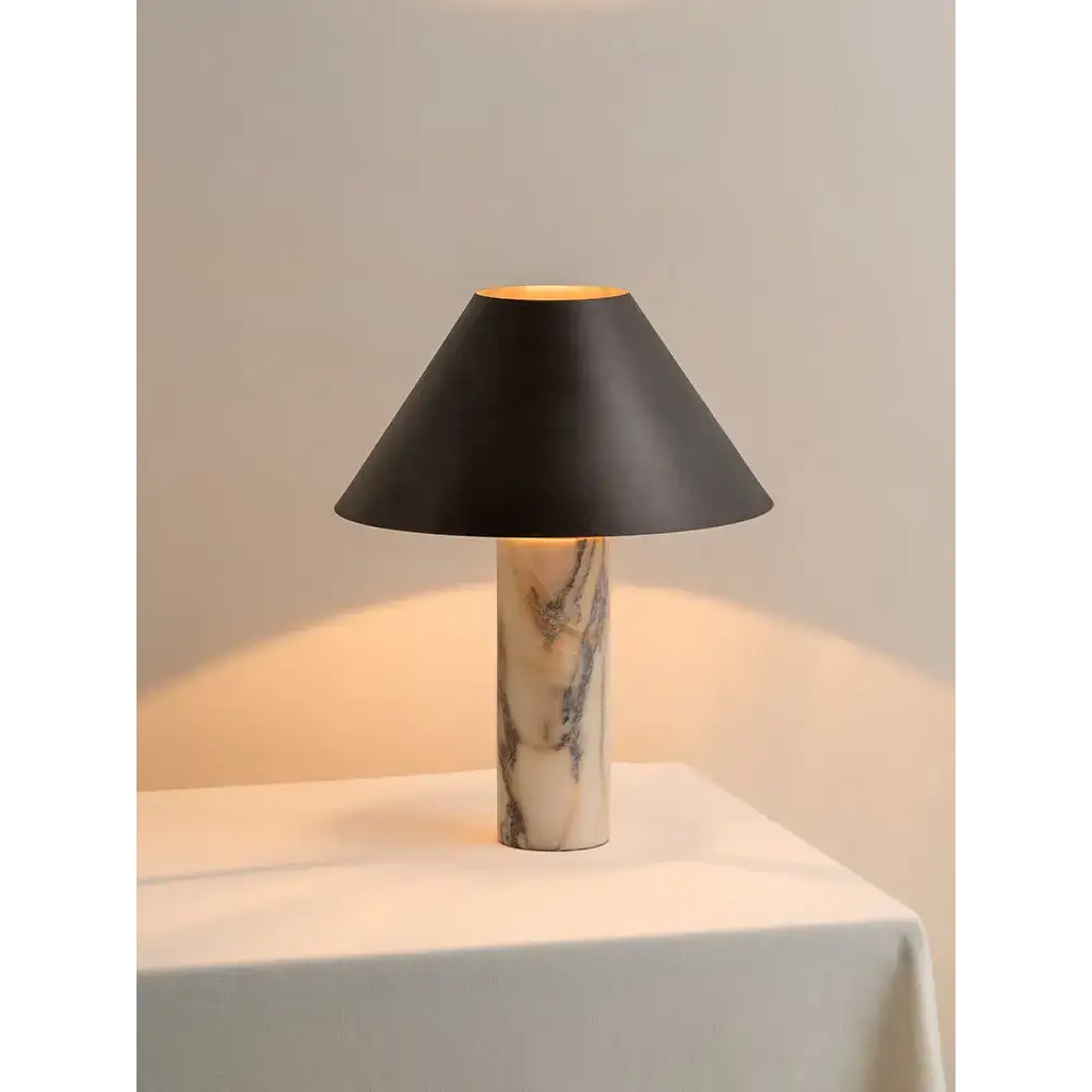 Marble Column Table Lamp | Black Shade Sculptural Lighting - Lamps