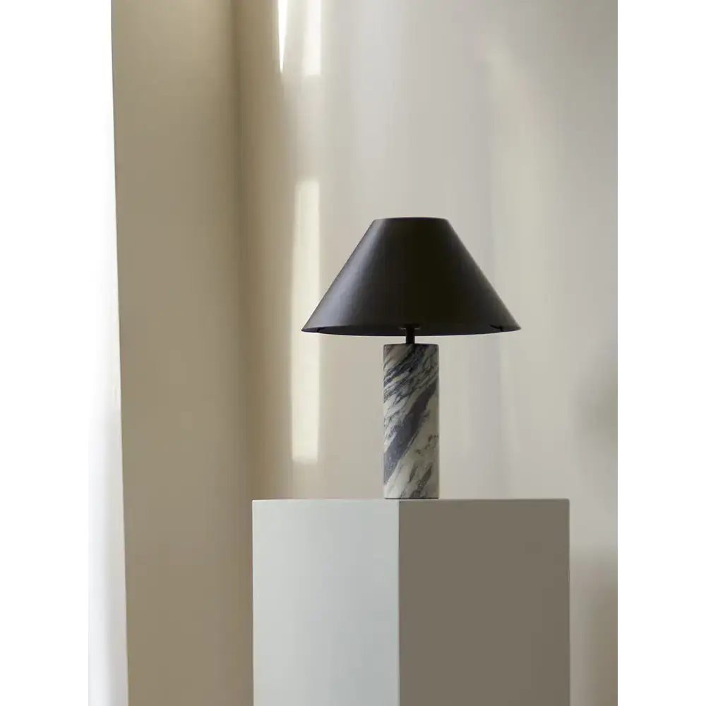 Marble Column Table Lamp | Black Shade Sculptural Lighting - Lamps
