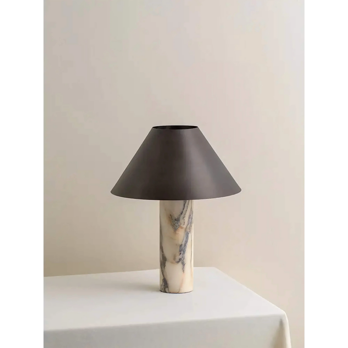 Marble Table Lamp for Bedroom and Office Desk | Small Stone Column Black Steel Shade Dimmable Option Casalola Lights