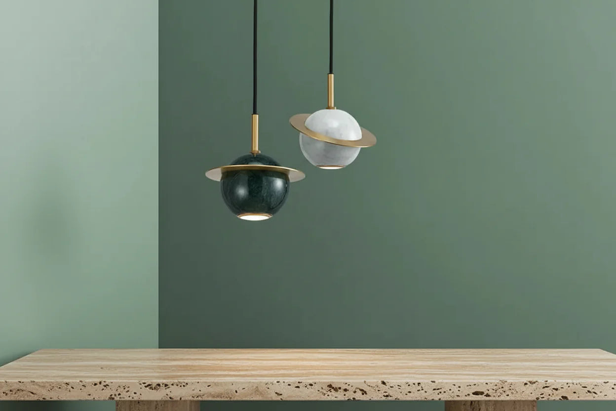 Solid stone marble pendant light detail