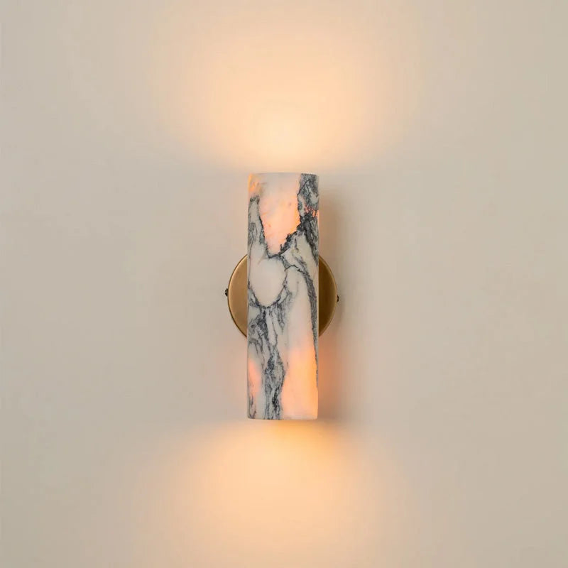 Marble Cylinder Wall Sconce – Brass Mount for Bathroom & Hallway