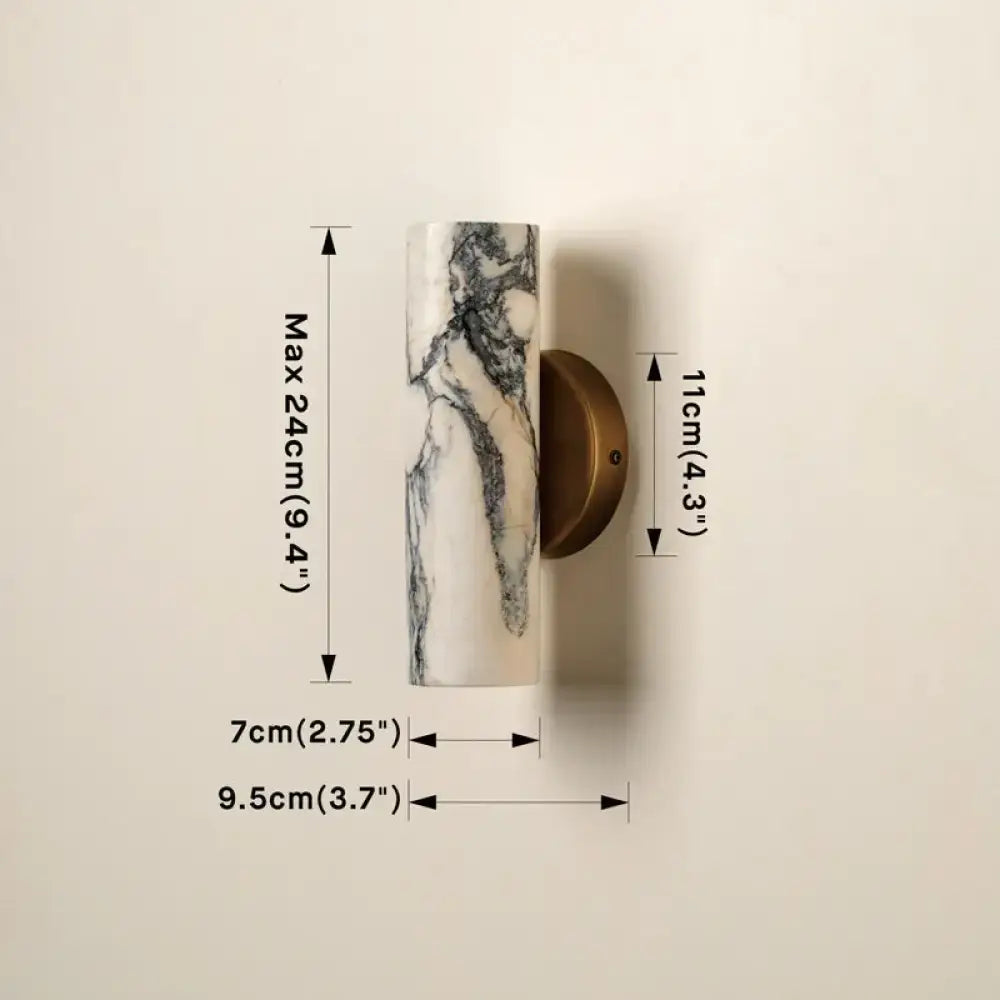 Marble Cylinder Wall Sconce – Brass Mount for Bathroom & Hallway - Sconces