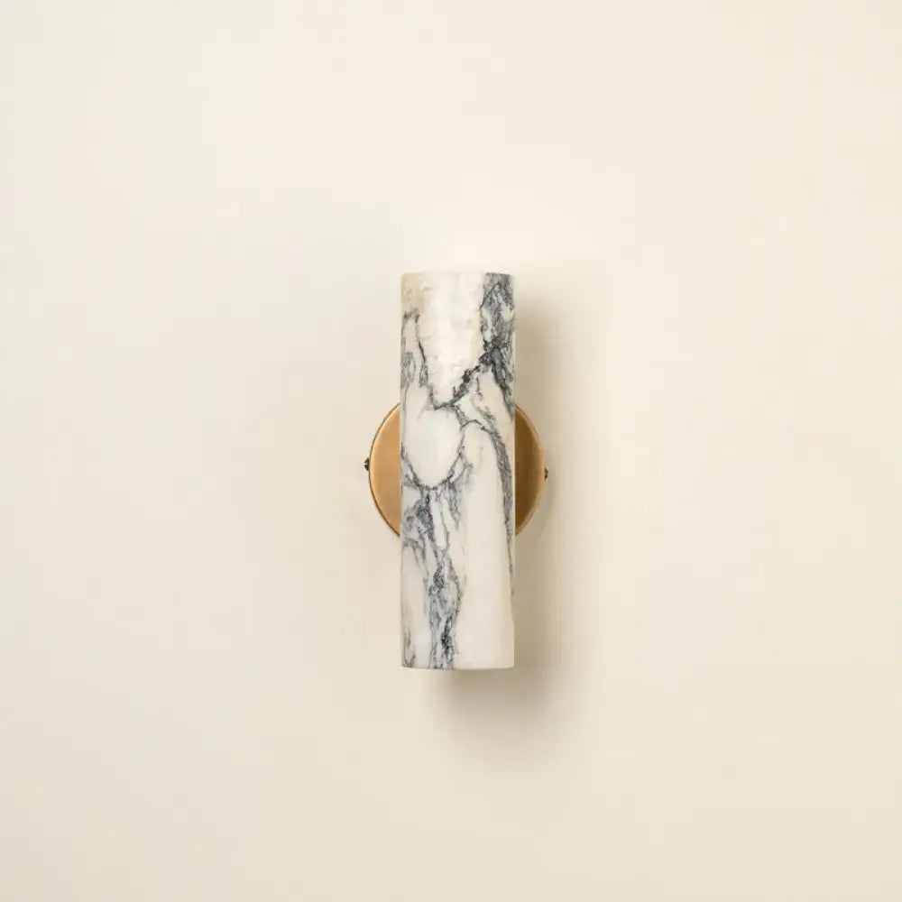 Marble Cylinder Wall Sconce – Brass Mount for Bathroom & Hallway - Sconces