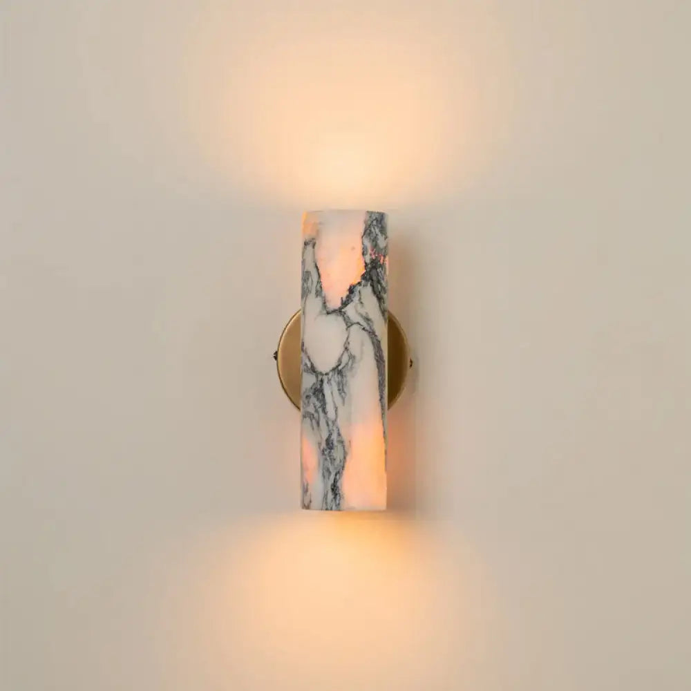 Marble Cylinder Wall Sconce – Brass Mount for Bathroom & Hallway - Sconces