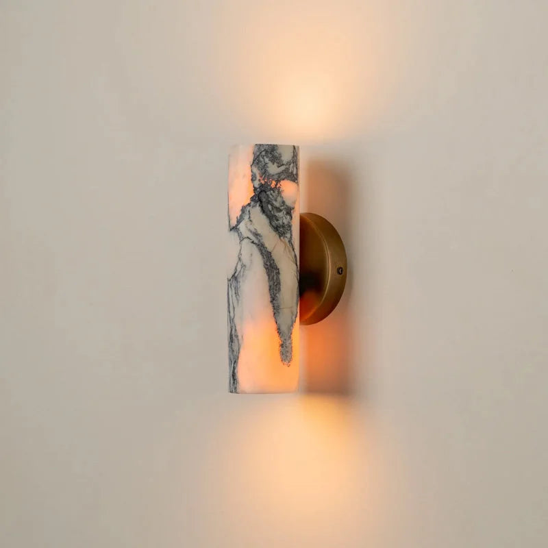 Genuine Marble Cylinder Wall Sconce Brass | Small Vanity Narrow Hallway Light Soft Halo 2700k Casalola Lights Luxury