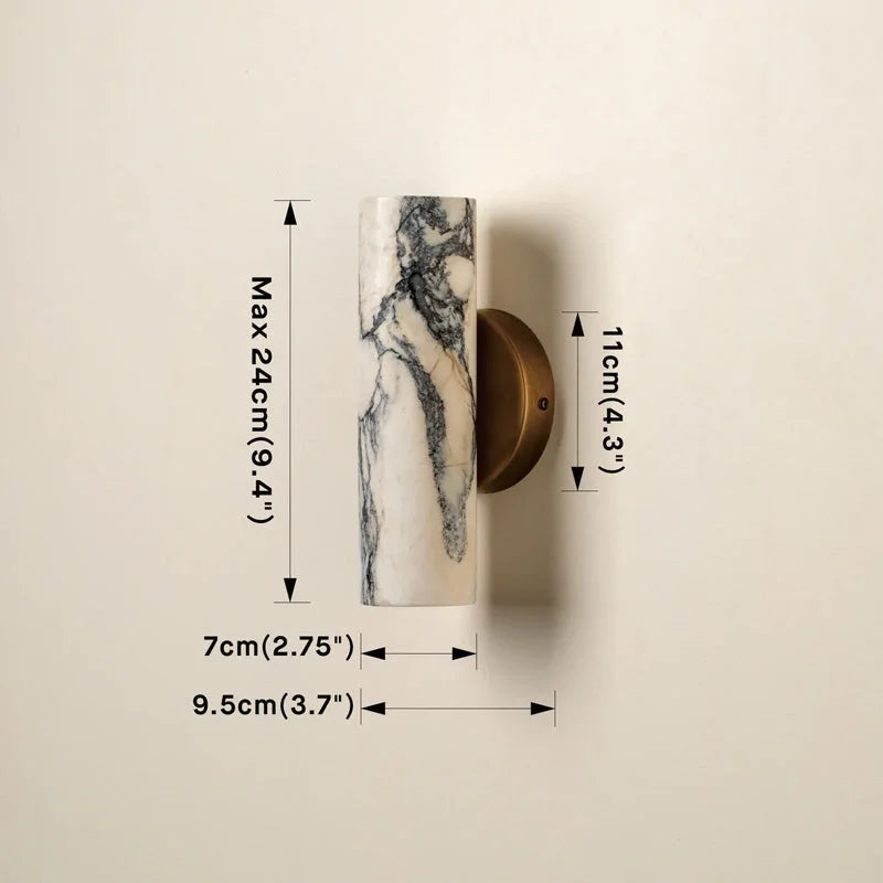 Genuine Marble Cylinder Wall Sconce Brass | Small Vanity Narrow Hallway Light Soft Halo 2700k Casalola Lights Luxury