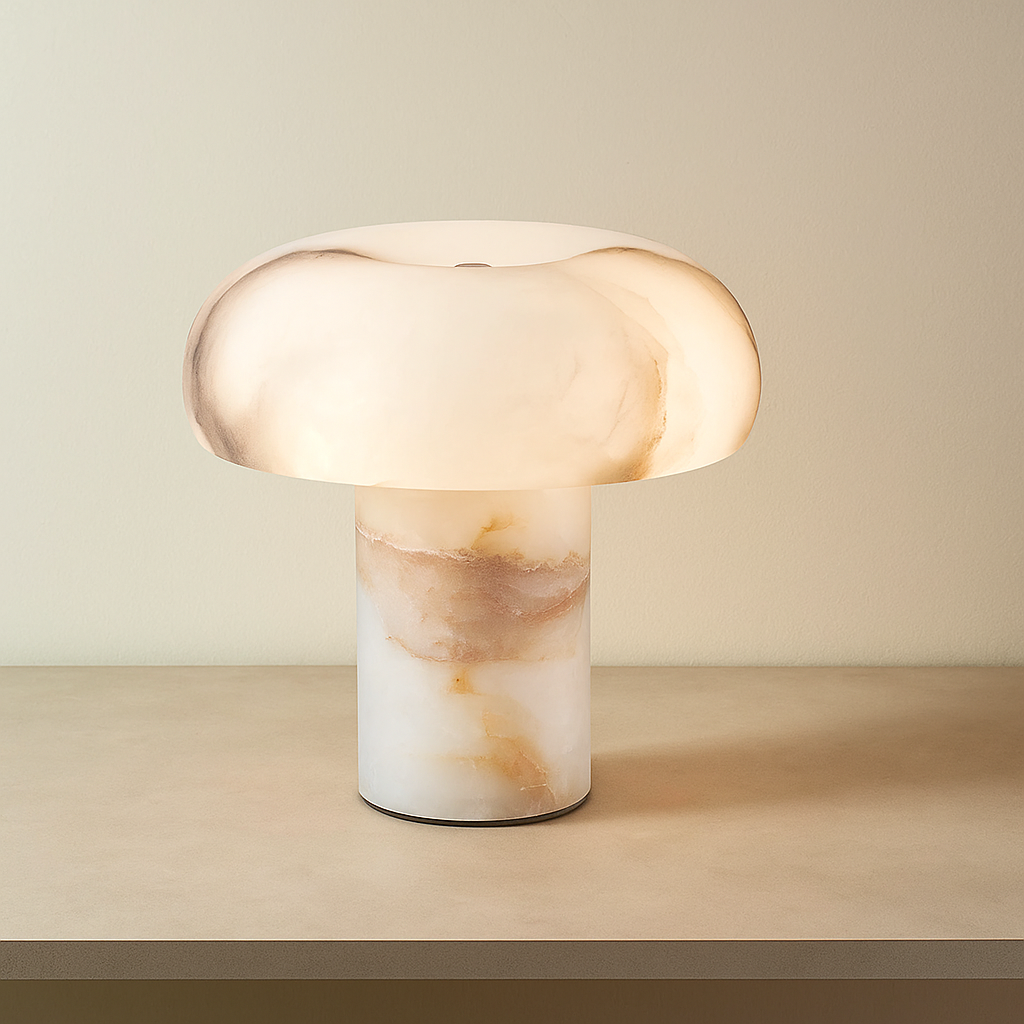 Marble Mushroom Table Lamp for Bedroom and Living Room | Small Carved Stone Modern Dimmable Option Casalola Lights