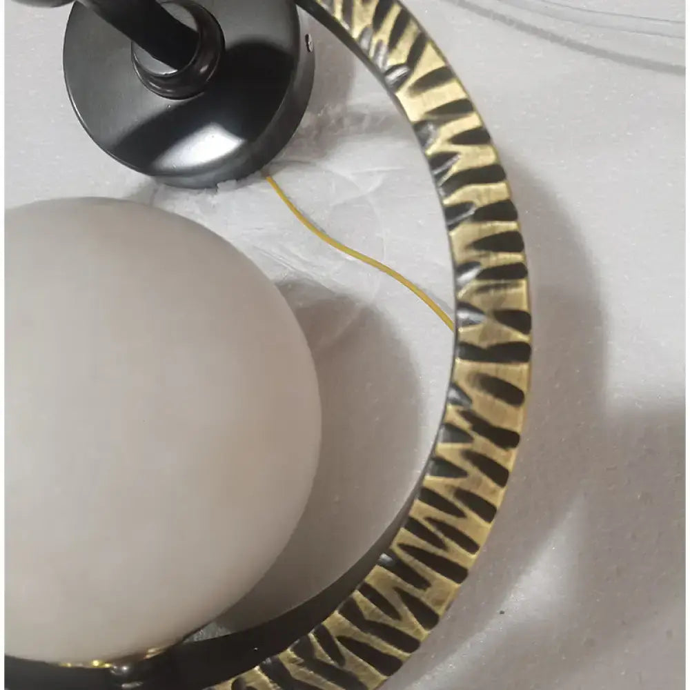 Textured Brass Ring Sconce | Marble Globe Bedside Light - Wall Sconces