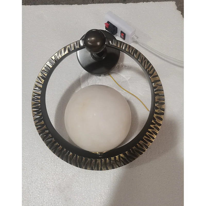 Alabaster Globe Wall Sconce Forged Iron – Modern Organic Ring Light Casalolalights Luxury Lamps for Interior Designers