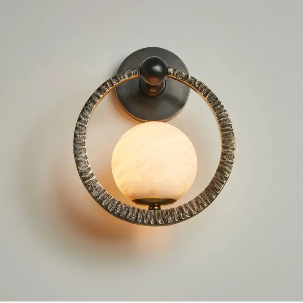 Textured Brass Ring Sconce | Marble Globe Bedside Light - Wall Sconces