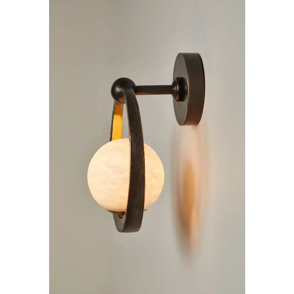 Textured Brass Ring Sconce | Marble Globe Bedside Light - Wall Sconces