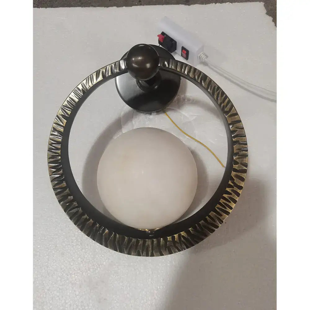 Textured Brass Ring Sconce | Marble Globe Bedside Light - Wall Sconces