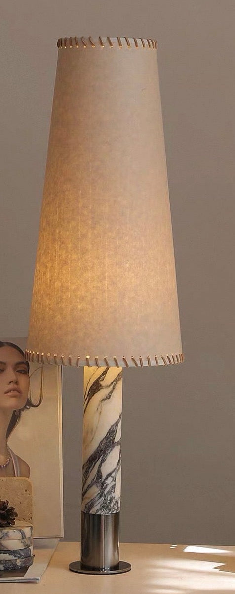 Designer Marble and Parchment Table Lamp | Minimalist Statement Lighting in Two Heights Casalolalights Luxury Lamps