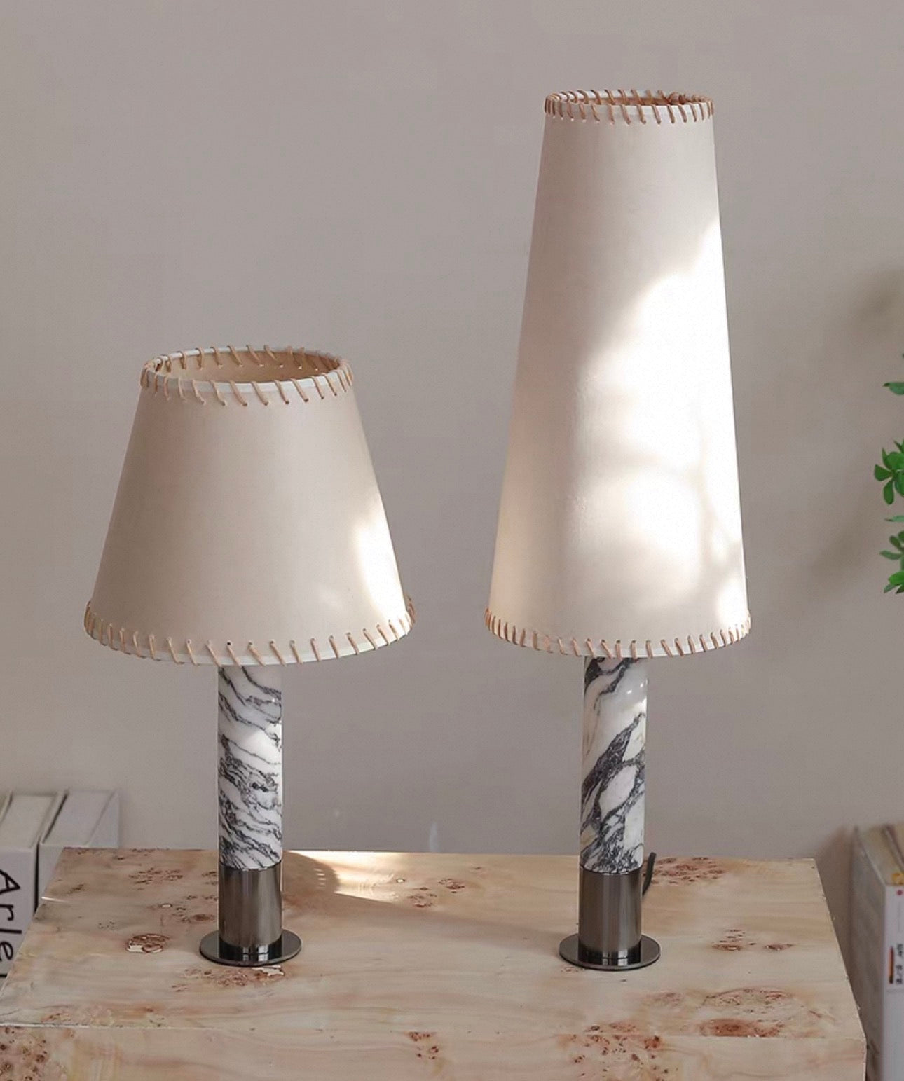 Designer Marble and Parchment Table Lamp | Minimalist Statement Lighting in Two Heights Casalolalights Luxury Lamps